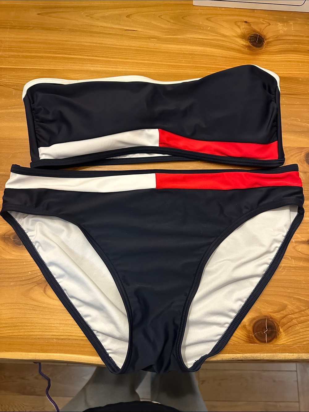 Tommy Hilfiger Navy Bandeau Bikini with Red & White Accents XL